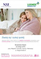 Bezpłatne badania mammograficzne dla kobiet w wieku 50-69 lat w lutym 2018 - Wodzisław Śląski